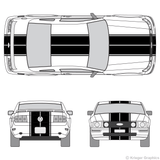 Front and Rear View of 2005 2006 2007 2008 2009 Mustang Eleanor Rally Racing Stripes