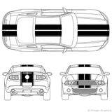 Front and Rear View of 2010 2011 2012 Mustang Eleanor Rally Racing Stripes
