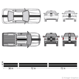 Illustration of a 4" Racing Stripe kit applied to cars and trucks. 