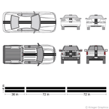 Illustration of a 4" Racing Stripe kit applied to cars and trucks.