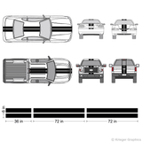 Illustration of a 6" Racing Stripe kit applied to cars and trucks.