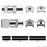Illustration of an 8" Racing Stripe kit applied to cars and trucks.