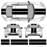 Front and rear view of 10" stripes on a new Volkswagen Beetle