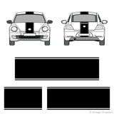 Front and rear view of center stripes on a new Volkswagen Beetle
