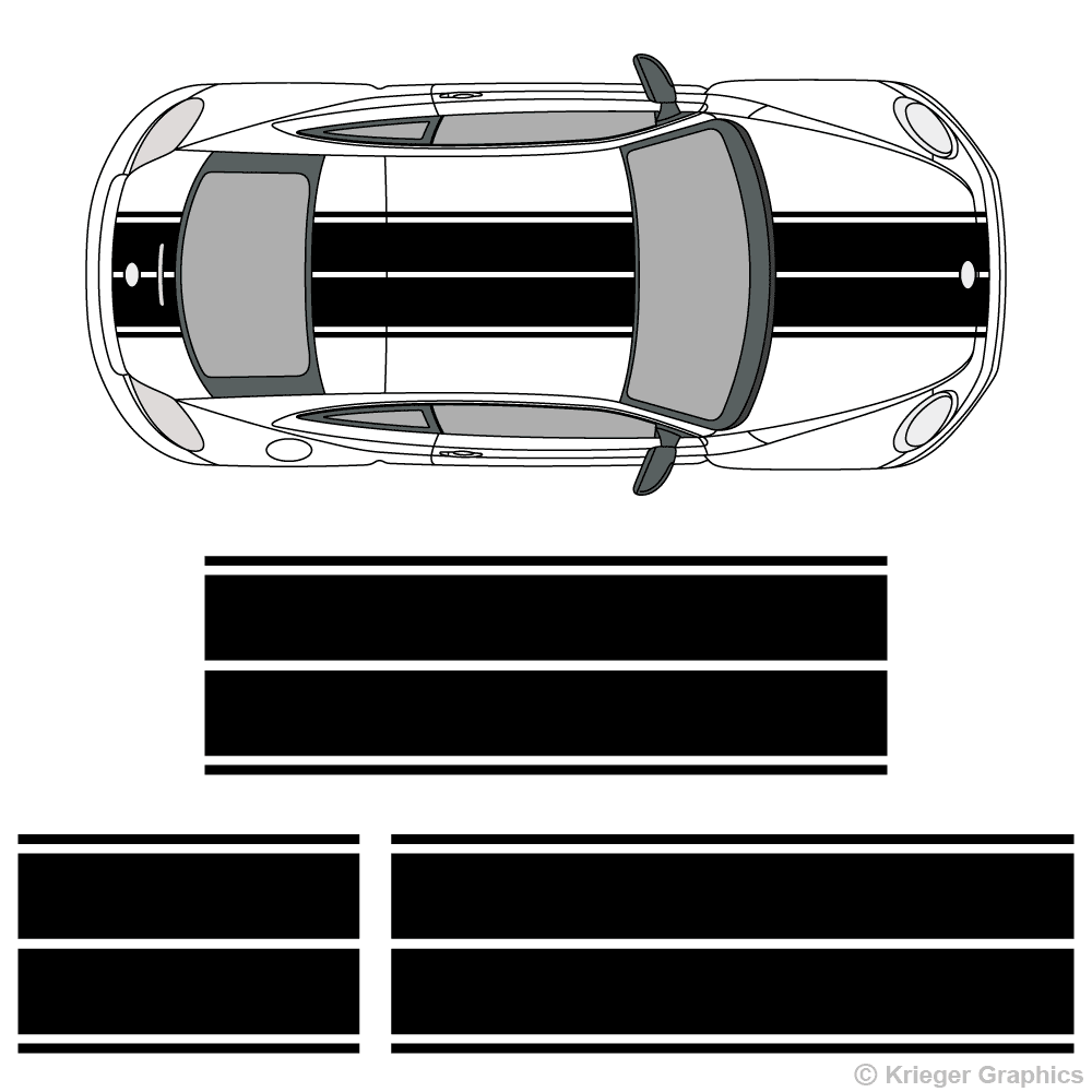 Top view of dual rally stripes on a New Volkswagen Beetle