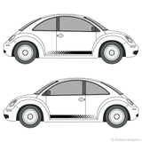 Both side views of faded rocker stripes on a Volkswagen Beetle