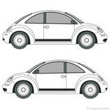 Both side views of rocker stripes on a Volkswagen Beetle