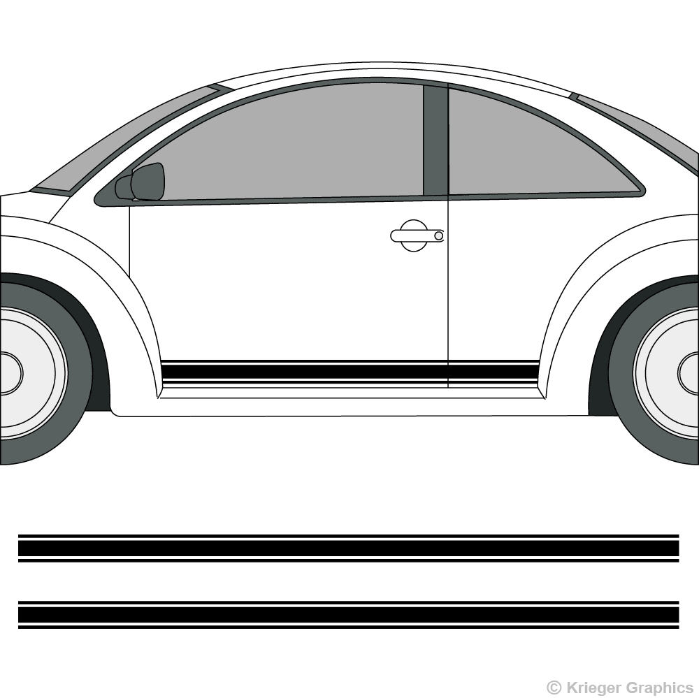 Driver’s side view of rocker stripes on a Volkswagen Beetle