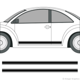 Driver’s side view of rocker stripes on a Volkswagen Beetle