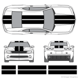 Front and rear view of 10" stripes on a new Chevy Camaro