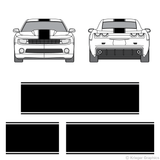 Front and rear view of center stripes on a new Chevy Camaro