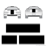 Front and rear view of center stripes on an old Chevy Camaro