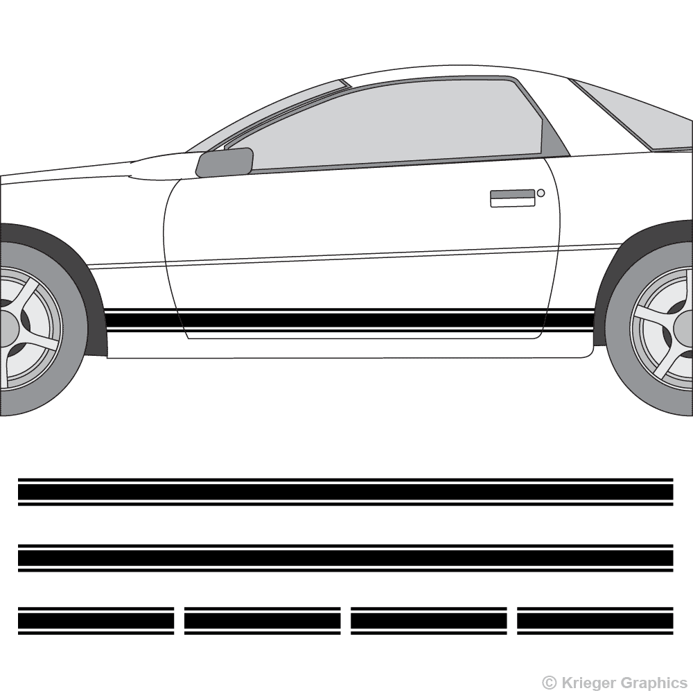 Driver’s side view of rocker stripes on a Chevy Camaro