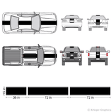 Illustration of a Center Racing Stripe kit applied to cars and trucks. 