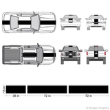 Illustration of a Center Racing Stripe kit applied to cars and trucks.