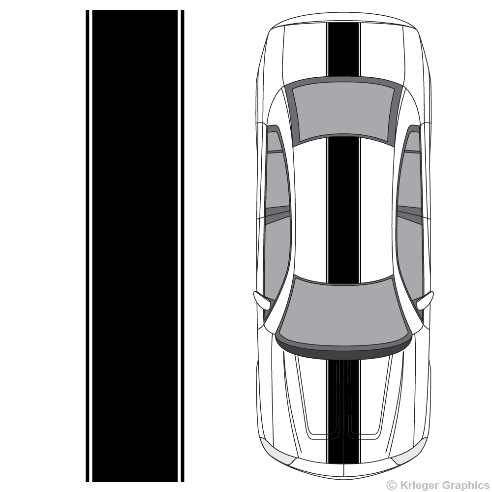 Top view of center stripes on a new Dodge Charger