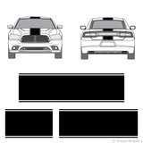 Front and rear view of center stripes on a new Dodge Charger