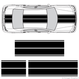 Top view of dual rally stripes on an old Dodge Charger