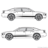 Both side views of faded rocker stripes on an old Dodge Charger