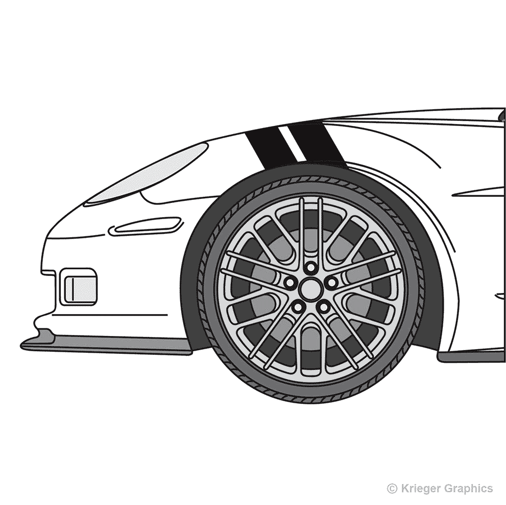 Driver’s side view of hash mark stripes on a Chevy Corvette