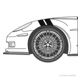 Driver’s side view of hash mark stripes on a Chevy Corvette