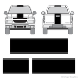 Front and rear view of center stripes on a Chevy Colorado