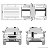 Front and rear view of offset stripes on a Chevy Colorado