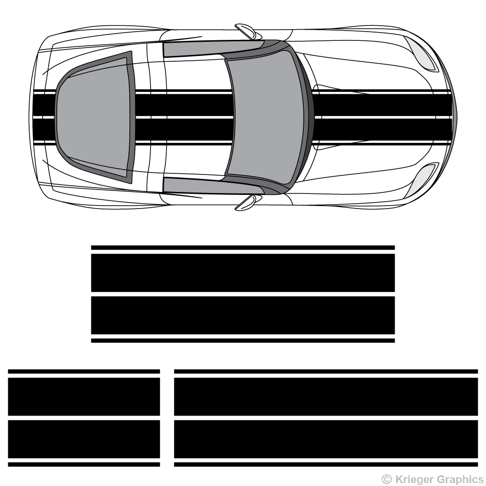 Top view of dual rally stripes on a Chevy Corvette