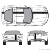 Front and rear view of offset stripes on a Chevy Corvette