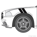 Driver’s side view of hash mark stripes on a Dodge Charger