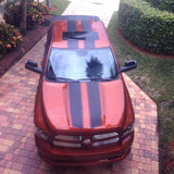 Photo of EZ Rally Racing Stripes applied to the front of a truck.