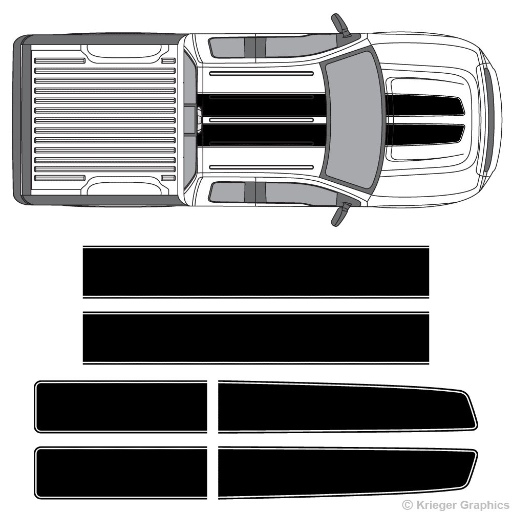 Top view of EZ rally stripes on a Ford F-150