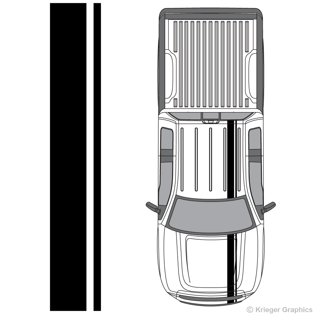 Top view of offset stripes on a Ford F-150