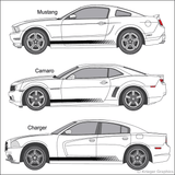 Drawing of a faded rocker panel stripe kit on small cars