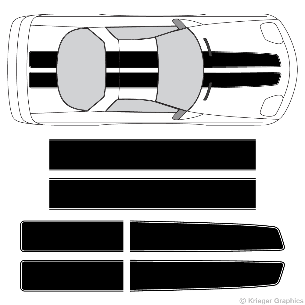 Top view of EZ rally stripes on a Pontiac Firebird