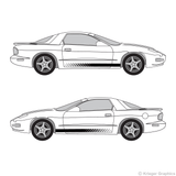 Both side views of faded rocker stripes on a Pontiac Firebird