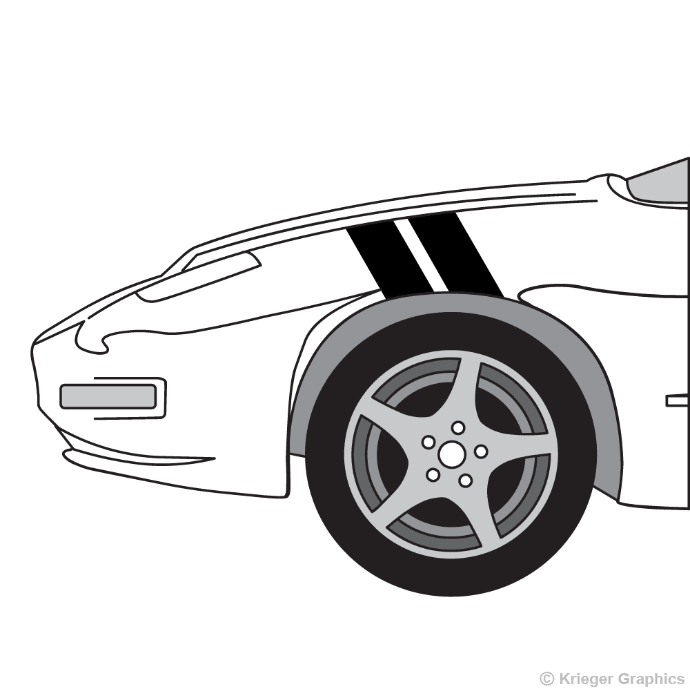 Driver’s side view of hash mark stripes on a Pontiac Firebird