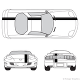 Front and rear view of offset stripes on a Pontiac Firebird