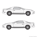 Both side views of rocker stripes on a Pontiac Firebird