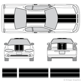 Front and rear view of dual rally stripes on a Chevy Monte Carlo