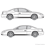 Both side views of faded rocker stripes on a Chevy Monte Carlo