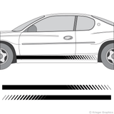 Driver’s side view of faded rocker stripes on a Chevy Monte Carlo