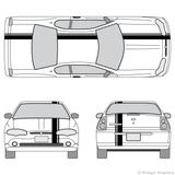 Front and rear view of offset stripes on a Chevy Monte Carlo