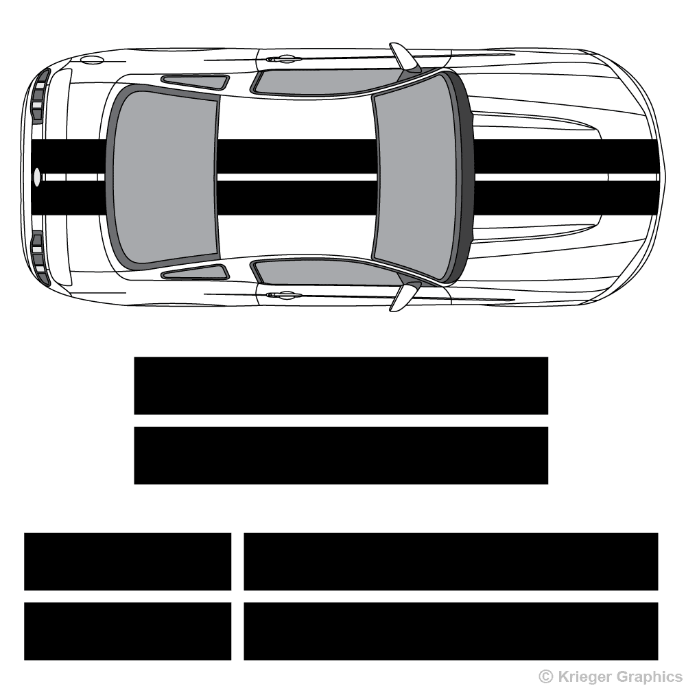 Top view of 10" stripes on a new Ford Mustang