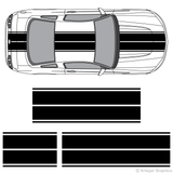 Top view of dual rally stripes on a new Ford Mustang