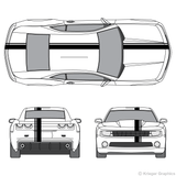 Front and rear view of offset stripes on a new Chevy Camaro