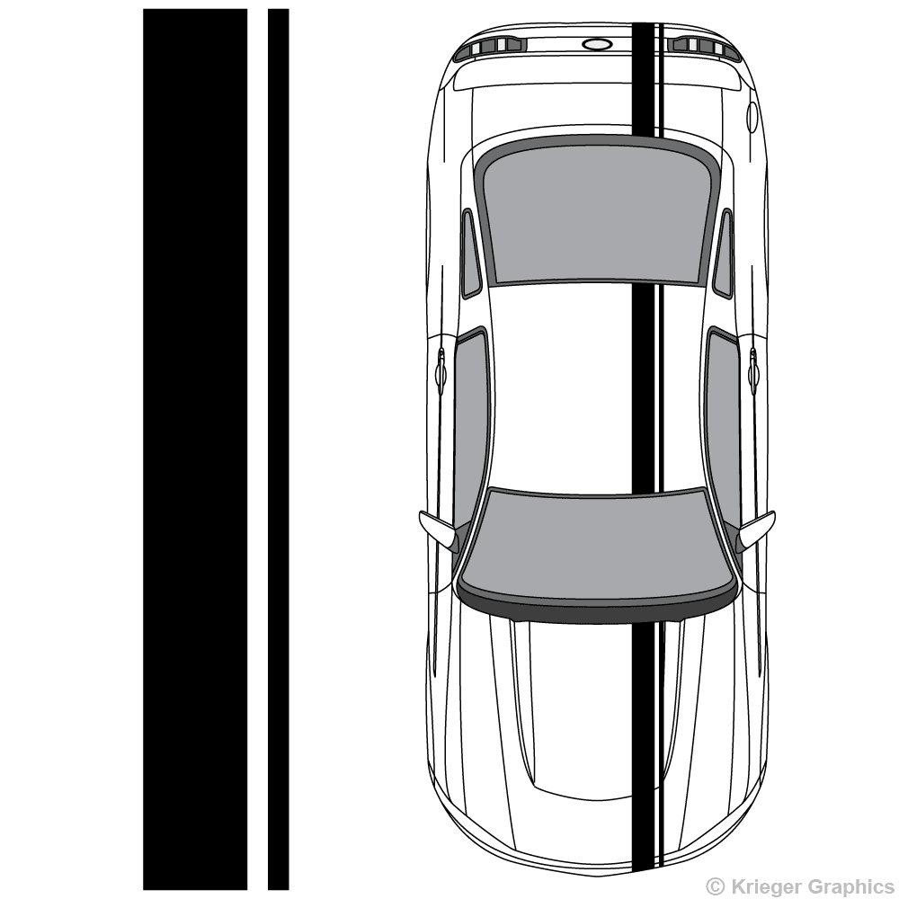 Top view of offset stripes on a New Ford Mustang