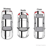 Illustration of an Offset Racing Stripe kit applied to cars.