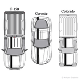 Illustration of an Offset  Racing Stripe kit applied to trucks.