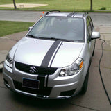 Photo of Offset Racing Stripes applied to the front of a car. 